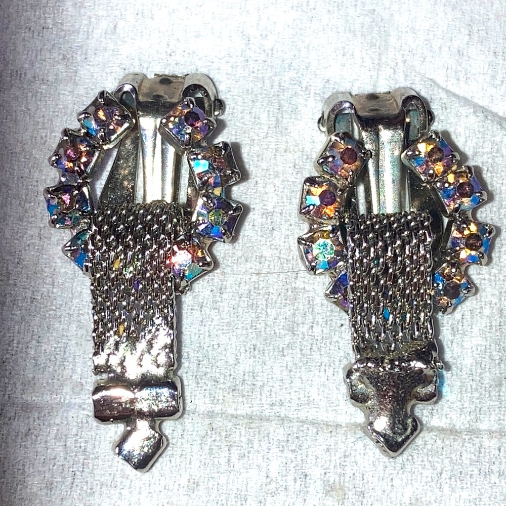Vintage Arora borealis coated articulated clip on earrings